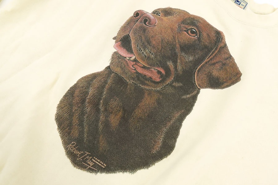 00'S LEE DOG PRINT SWEAT SHIRT LIGHT CREAM (SIZE. X LARGE)