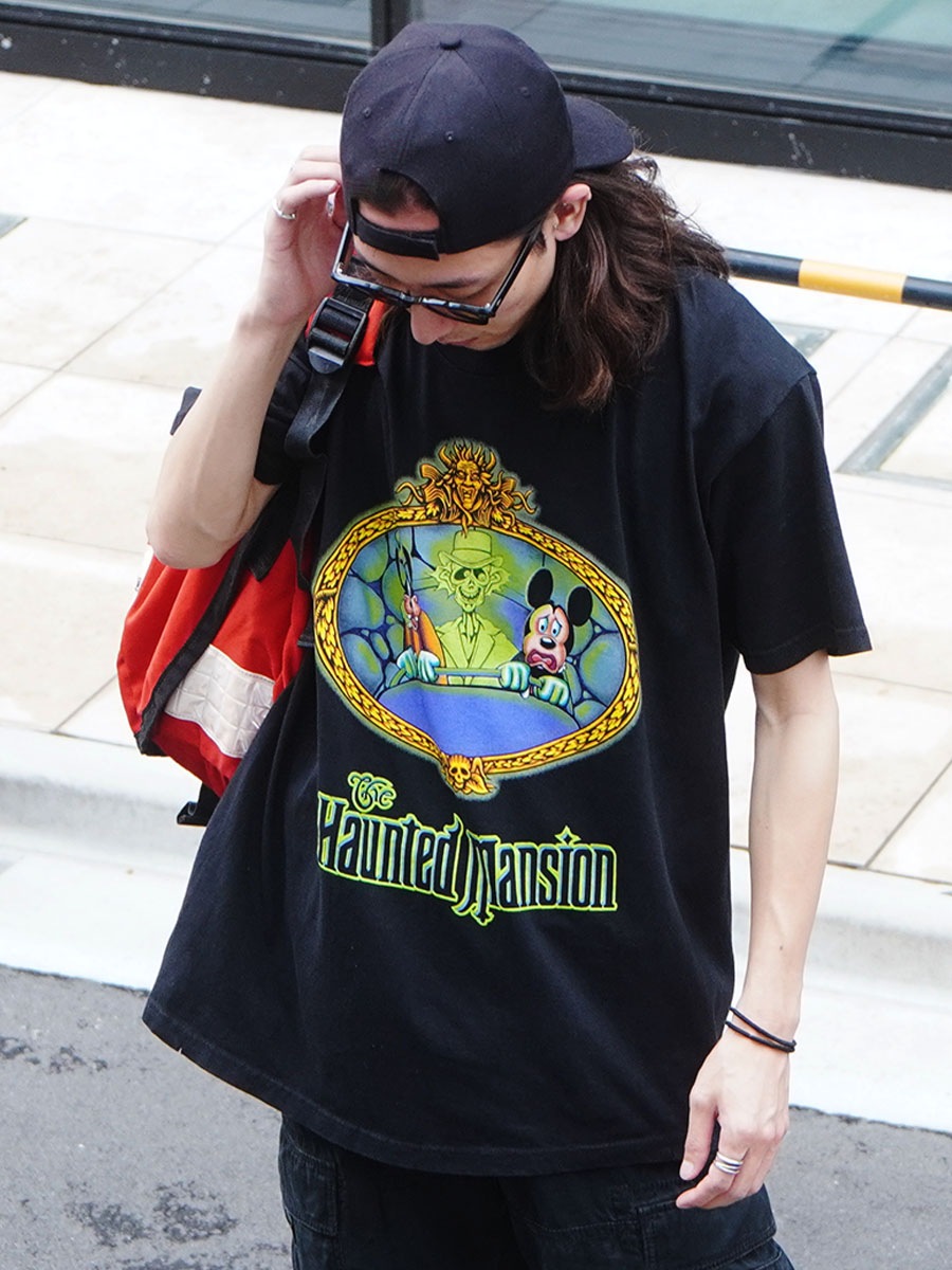 90's～ MICKEY INC. ''HAUNTED MANSION'' 両面プリント Tシャツ ブラック 表記(XL) USA製