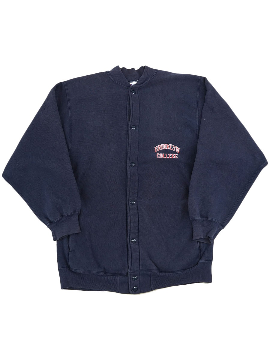 90's 刺繍タグ チャンピオンRW ''BROOKLYN'' フルスナップカーディガン ネイビー USA製 表記(XL)