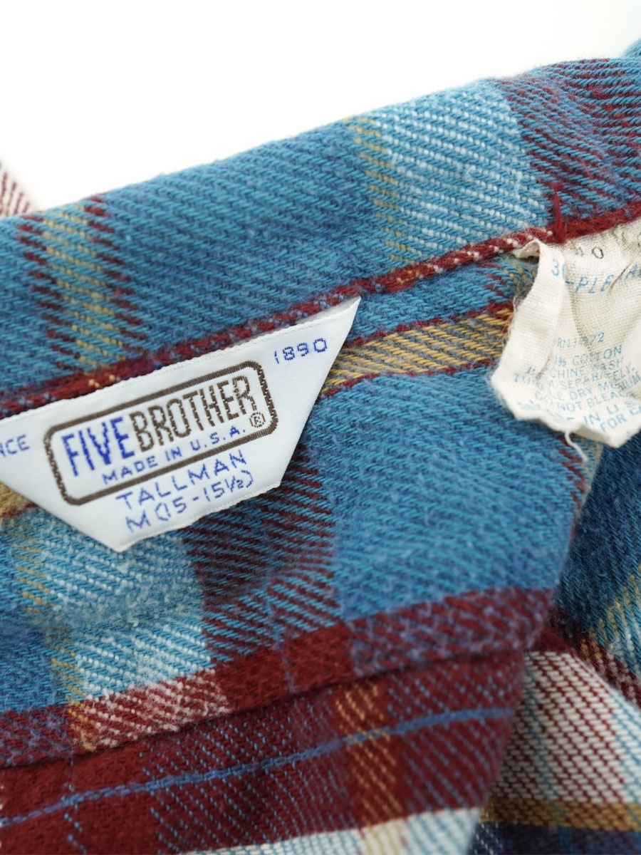70'S FIVEBROTHER PLAID FLANNEL SHIRT (SIZE. TALLMAN MEDIUM)