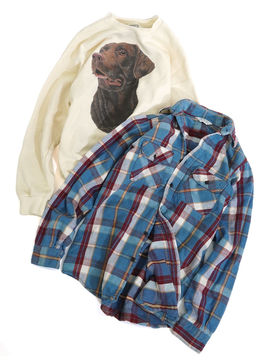 70'S FIVEBROTHER PLAID FLANNEL SHIRT (SIZE. TALLMAN MEDIUM)