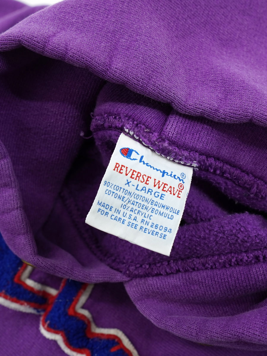 90's 刺繍タグ チャンピオンRWパーカ パープル 表記(XL) レア