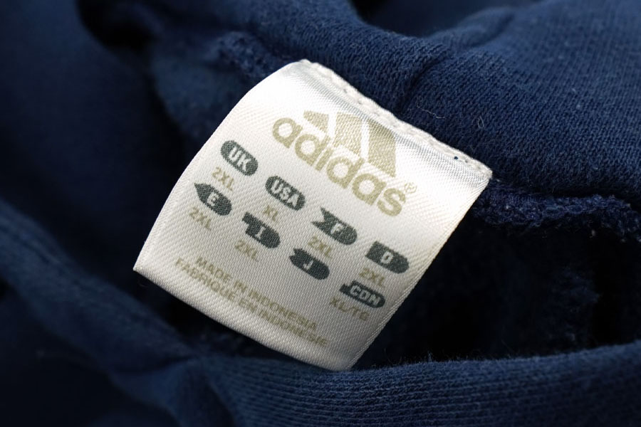 00's adidas センター刺繍ロゴ スウェットパーカー ネイビー 表記(2XL)