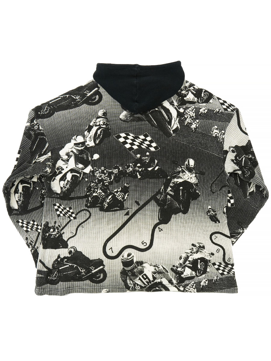 80'S ''ROCKET SCIENCE'' RACE BIKE ALL-OVER-PRINT THERMAL HOODIE (SIZE. LARGE)