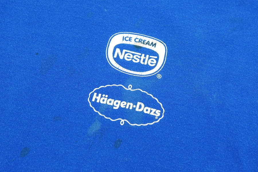 00's FRUIT OF THE LOOM ''Nestle×Haagen-Dazs'' 両面プリントTシャツ ブルー 表記(L)