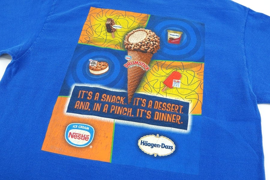 00's FRUIT OF THE LOOM ''Nestle×Haagen-Dazs'' 両面プリントTシャツ ブルー 表記(L)