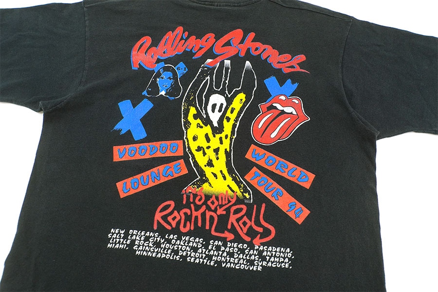 90's FRUIT OF THE LOOM ローリング・ストーンズ ''VOODOO LOUNGE WORLD TOUR 94'' 両面プリント Tシャツ ブラック 表記(XL)
