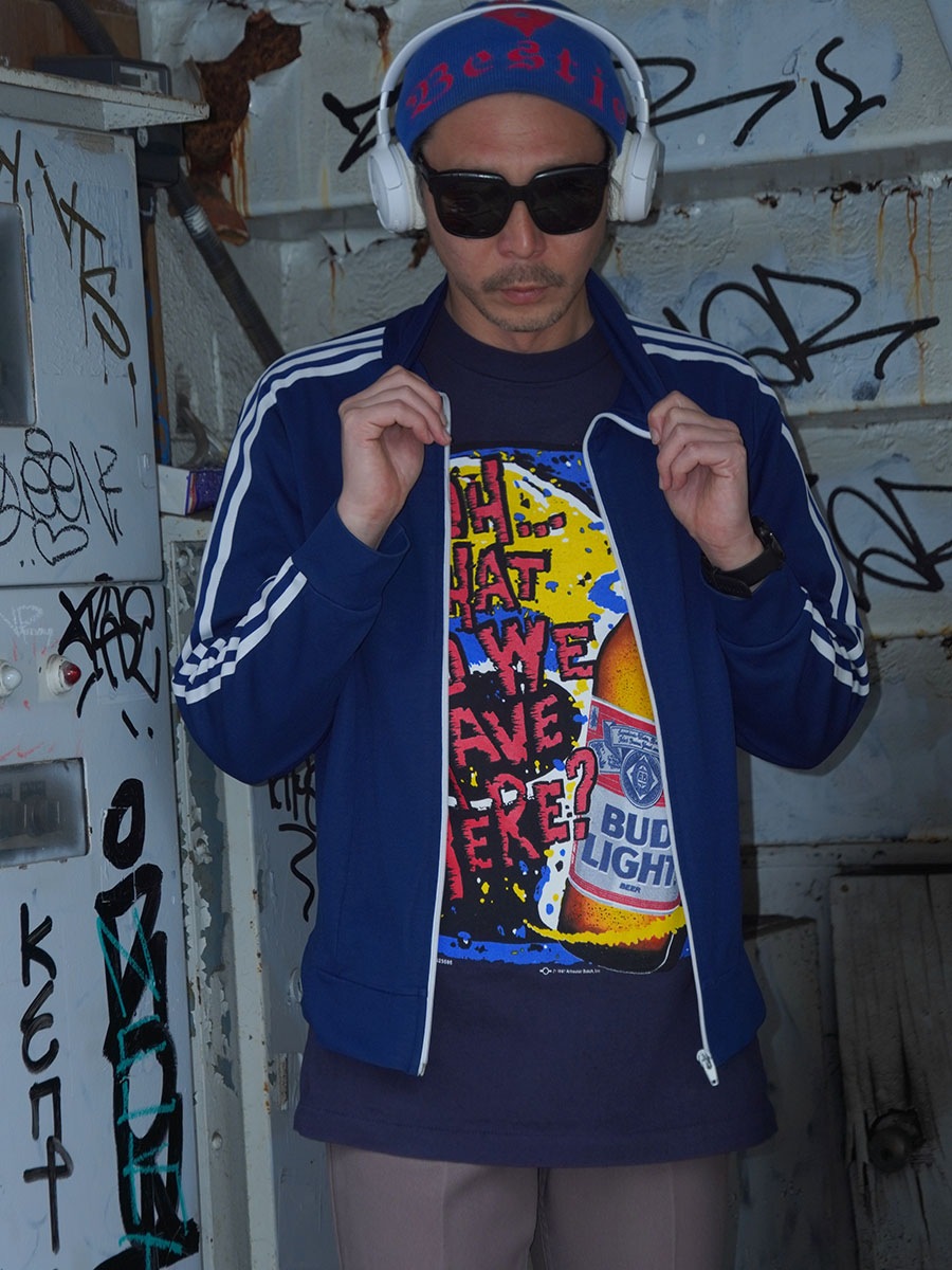 70'S ADIDAS TRACK JERSEY NAVY/WHITE (SIZE.SMALL)
