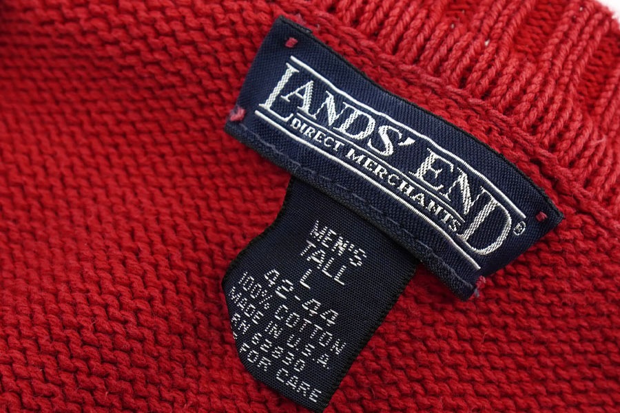 90'S LAND'S END 100% COTTON DRIFTER SWEATER RED (SIZE. LARGE TALL) MADE IN USA
