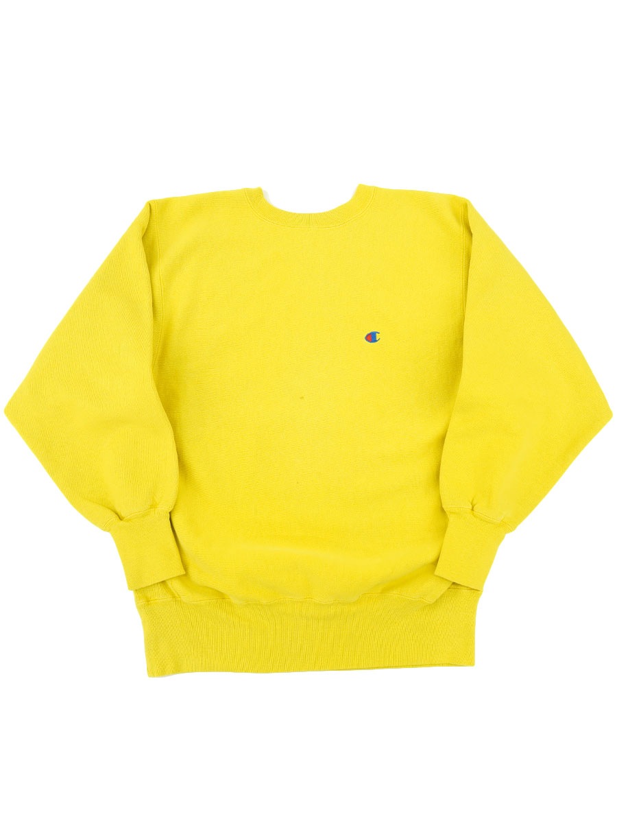 90's 刺繍タグ チャンピオンRW 無地 レアカラー レモンイエロー！ 表記(L) USA製