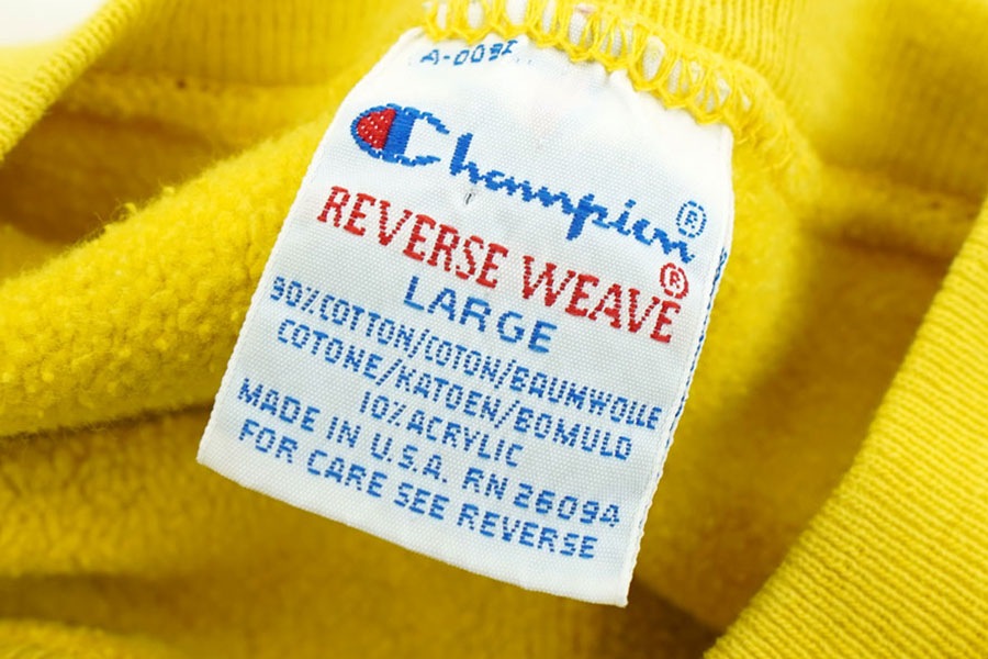 90's 刺繍タグ チャンピオンRW 無地 レアカラー レモンイエロー！ 表記(L) USA製