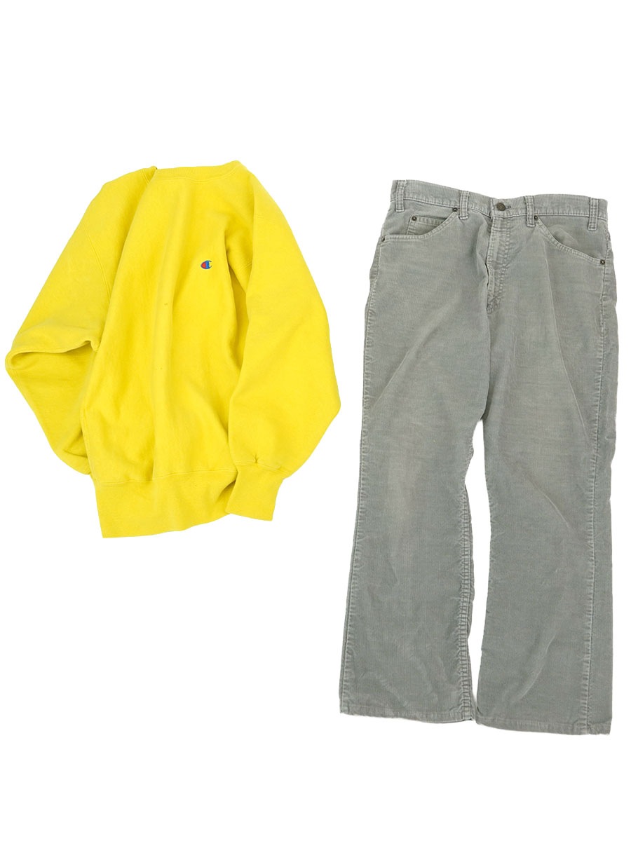 90's 刺繍タグ チャンピオンRW 無地 レアカラー レモンイエロー！ 表記(L) USA製