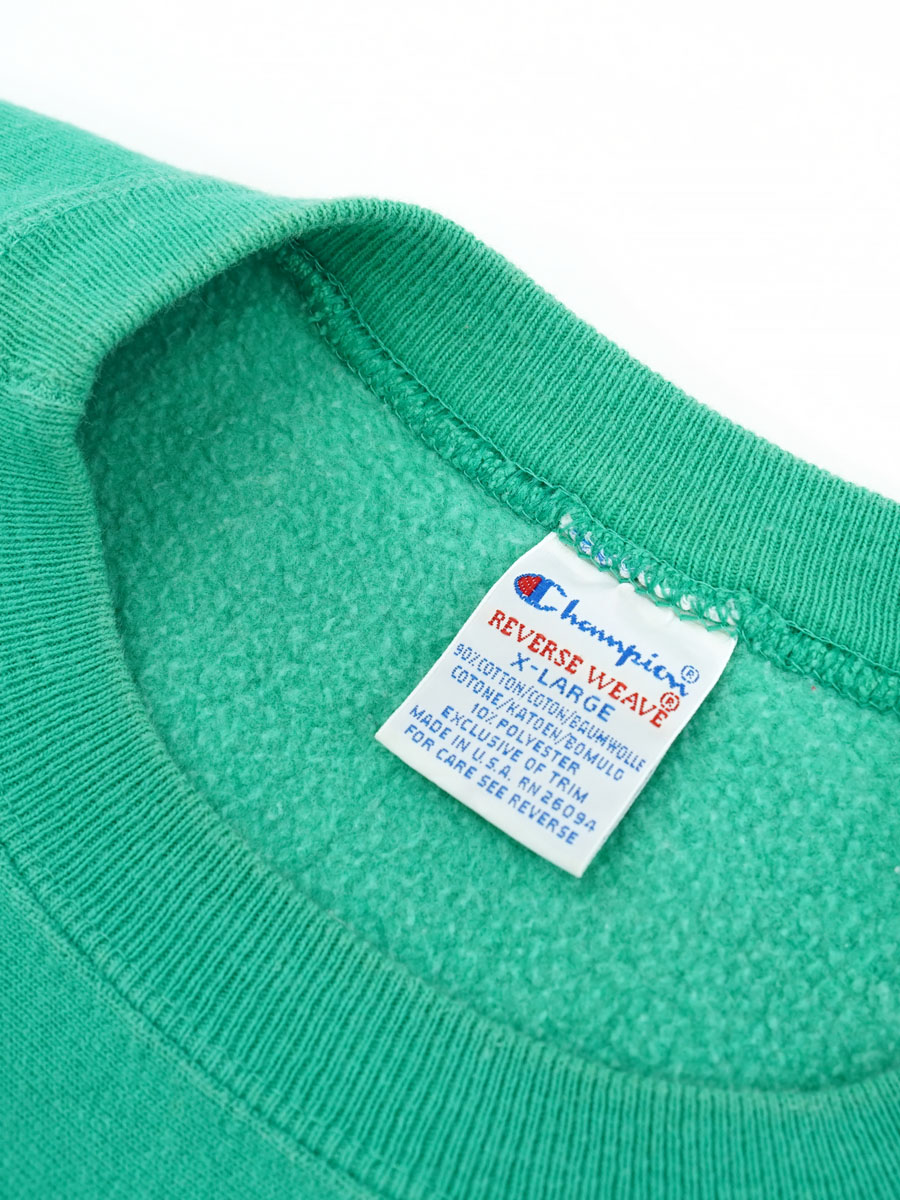 90'S CHAMPION REVERSE WEAVE CRUE SCRIPT LOG EMERALD GREEN (SIZE. X LARGE) MADE IN USA