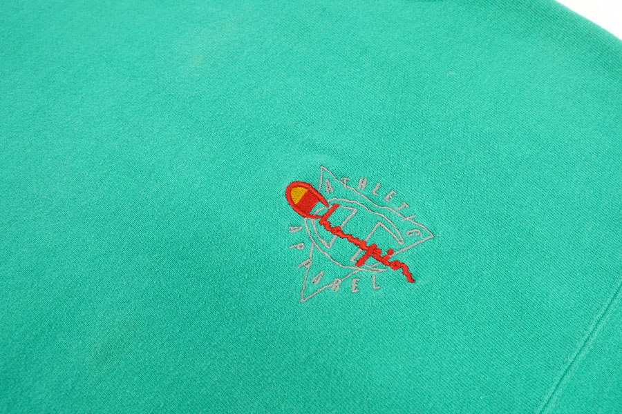 90'S CHAMPION REVERSE WEAVE CRUE SCRIPT LOG EMERALD GREEN (SIZE. X LARGE) MADE IN USA