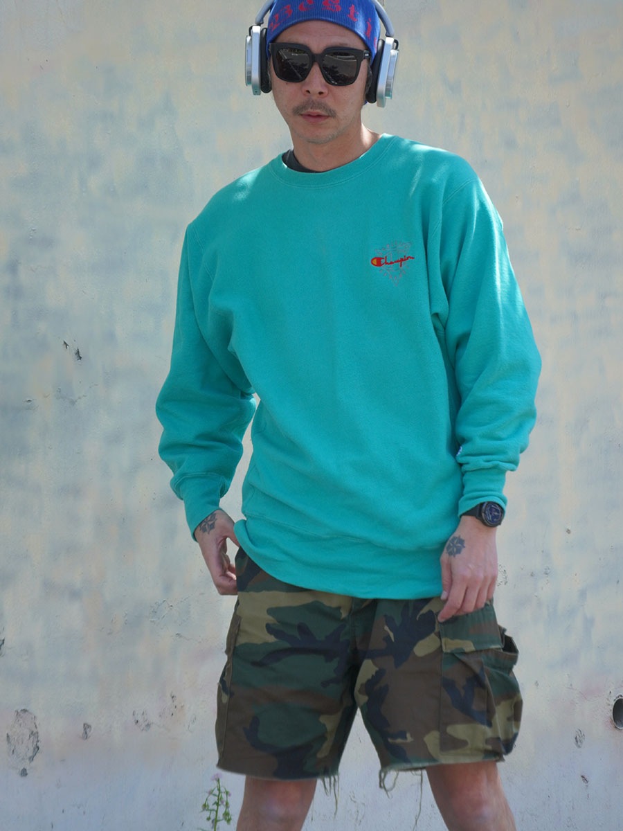 90'S CHAMPION REVERSE WEAVE CRUE SCRIPT LOG EMERALD GREEN (SIZE. X LARGE) MADE IN USA