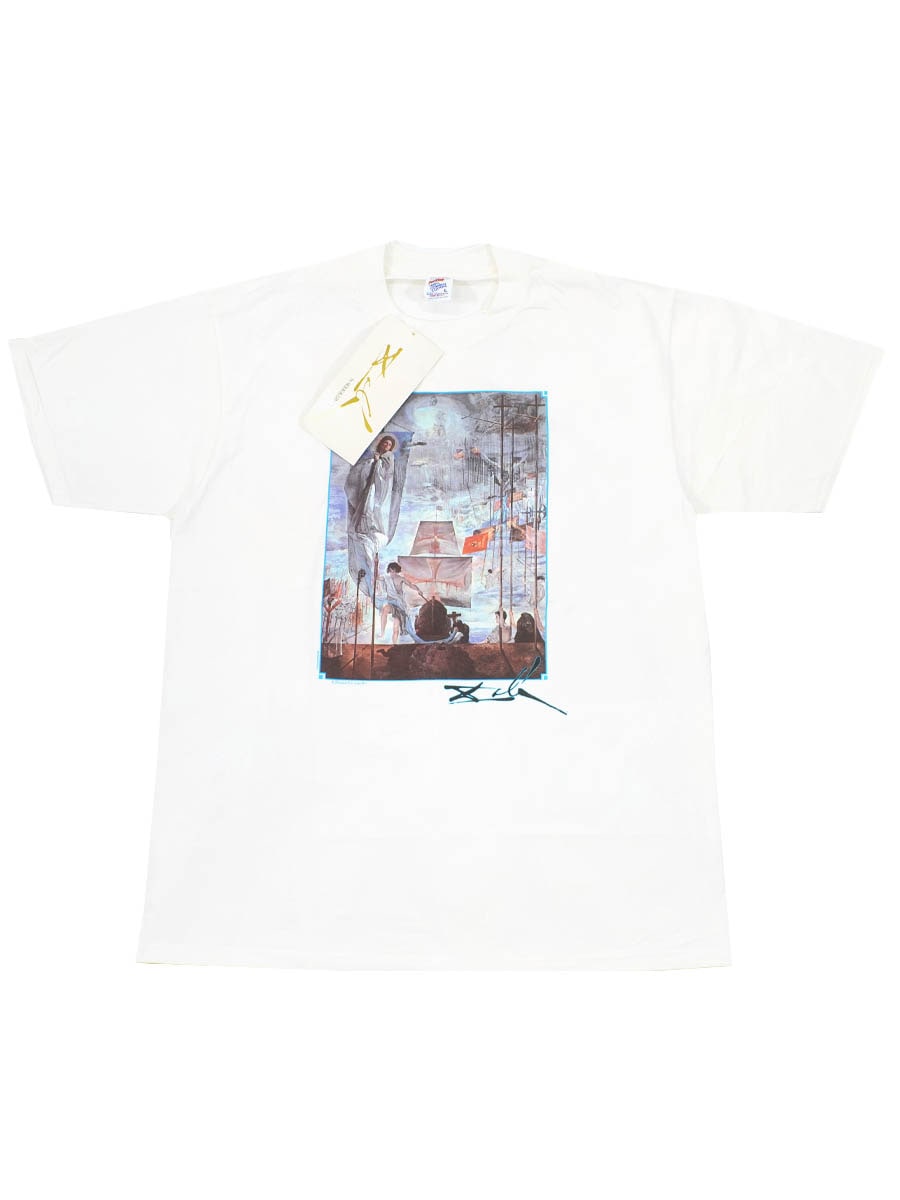 90's JERZEES SALVADOR DALI ''THE DISCOVERY OF AMERICA BY CHRISTOPHER COLUMBUS'' アートTシャツ 白 表記(L) NOS