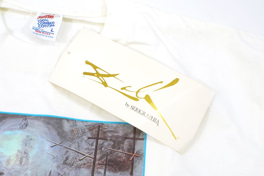 90's JERZEES SALVADOR DALI ''THE DISCOVERY OF AMERICA BY CHRISTOPHER COLUMBUS'' アートTシャツ 白 表記(L) NOS