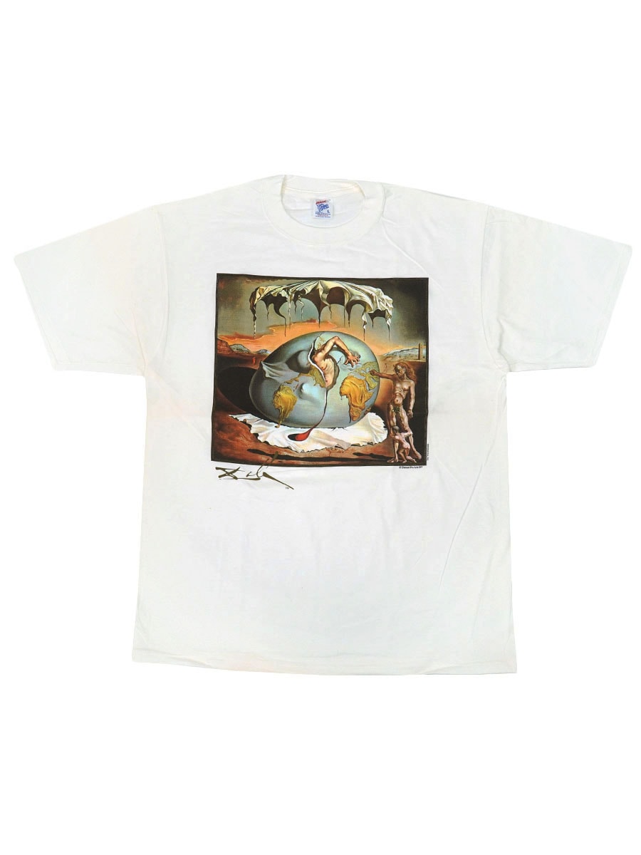 90's JERZEES SALVADOR DALI ''GEOPOLITICUS CHILD WATCHING THE BIRTH OF THE NEW MAN'' アートTシャツ 白 NOS