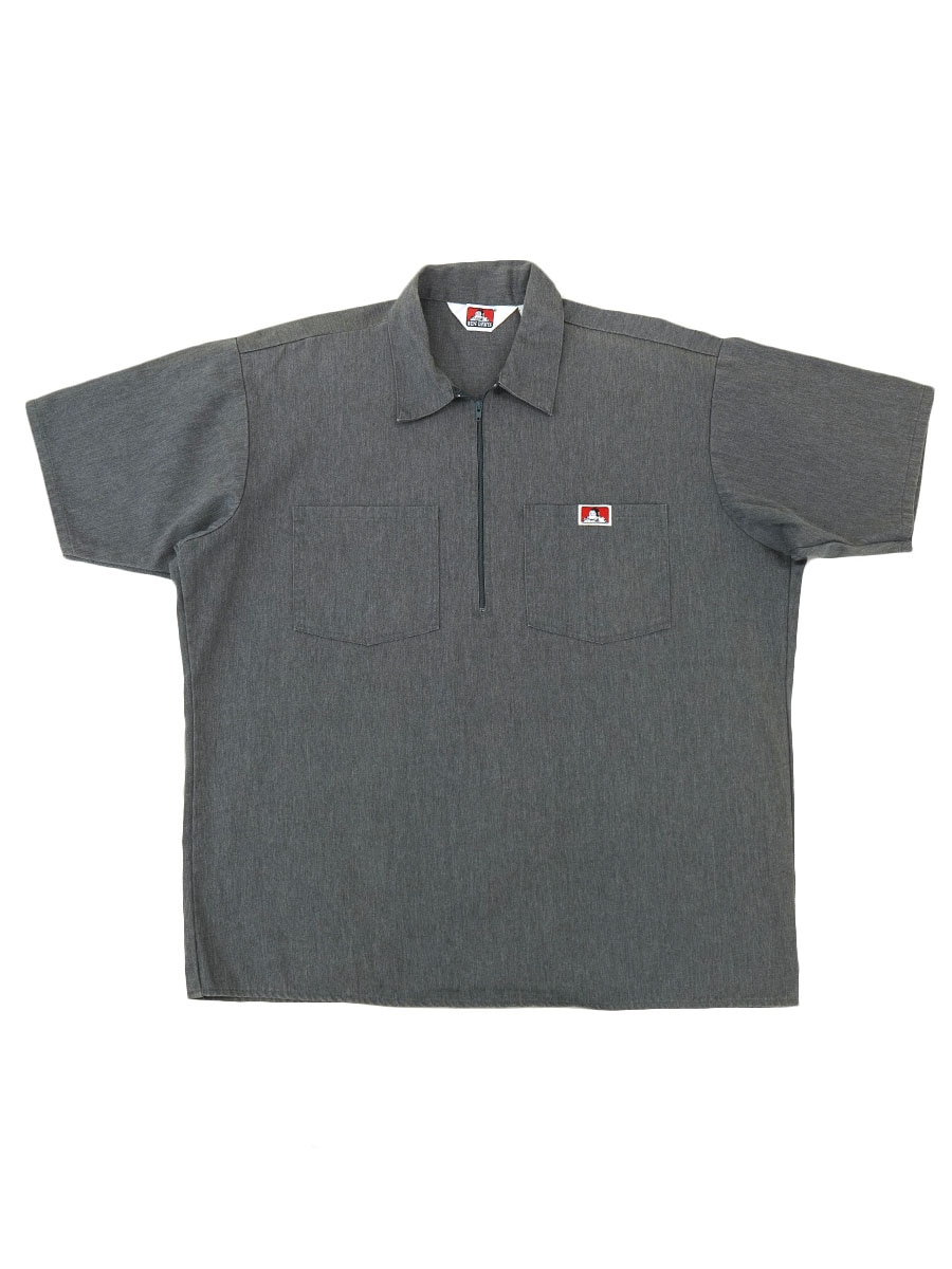 USA製 BEN DAVIS ハーフジップ半袖シャツ 表記(L) チャコールグレー