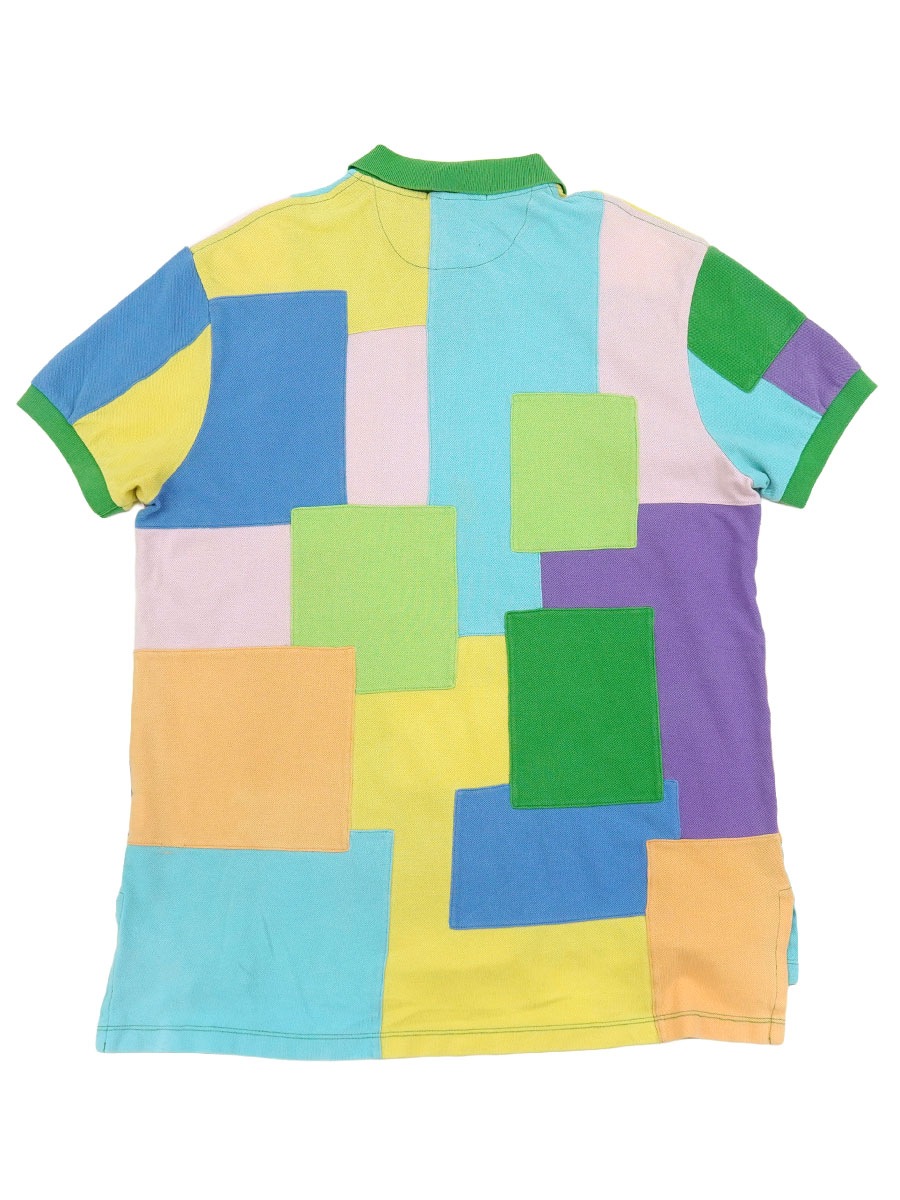 RALPH LAUREN 100％ COTTON PATCH WORK！ POLO S/S SHIRT (SIZE.LARGE)