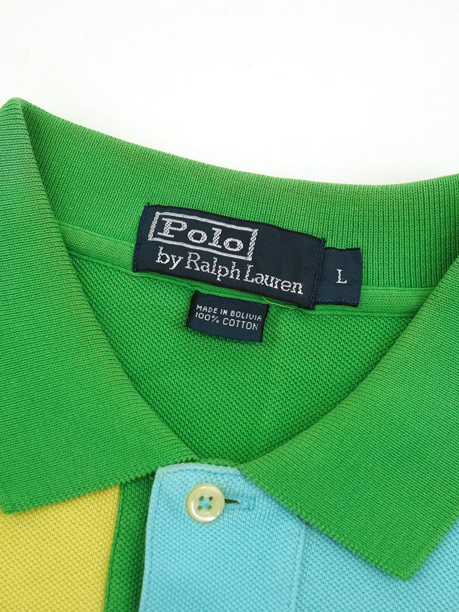RALPH LAUREN 100％ COTTON PATCH WORK！ POLO S/S SHIRT (SIZE.LARGE)