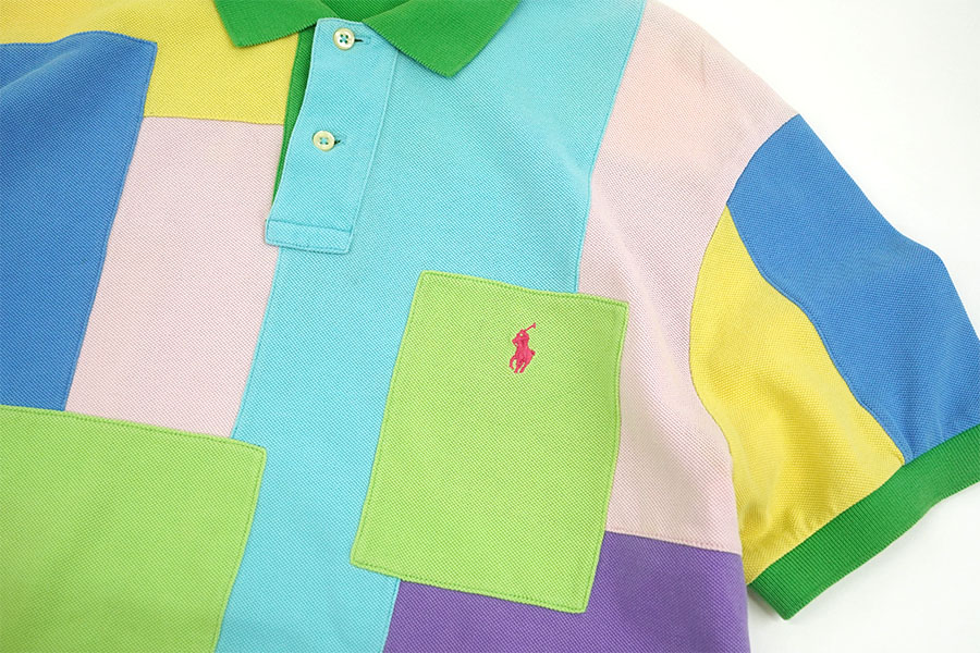 RALPH LAUREN 100％ COTTON PATCH WORK！ POLO S/S SHIRT (SIZE.LARGE)