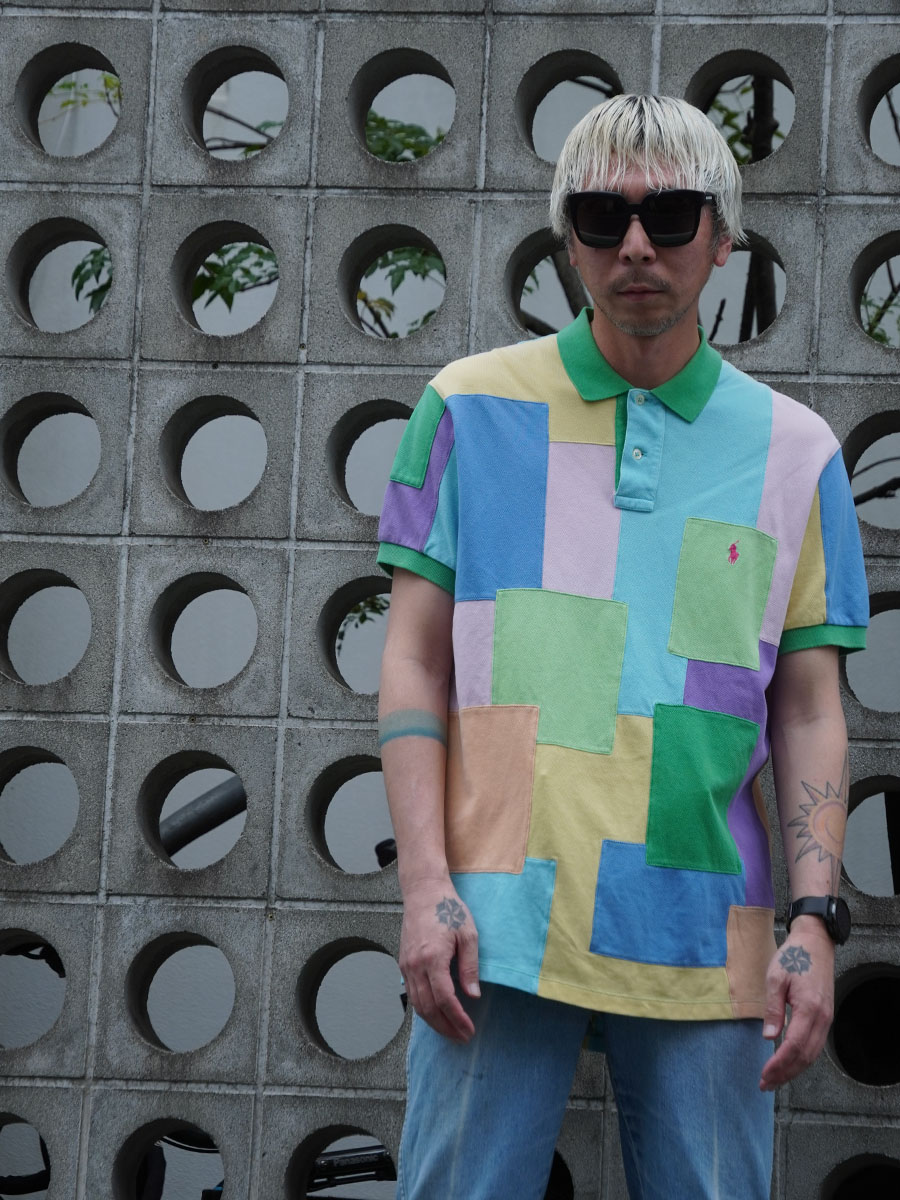 RALPH LAUREN 100％ COTTON PATCH WORK！ POLO S/S SHIRT (SIZE.LARGE)