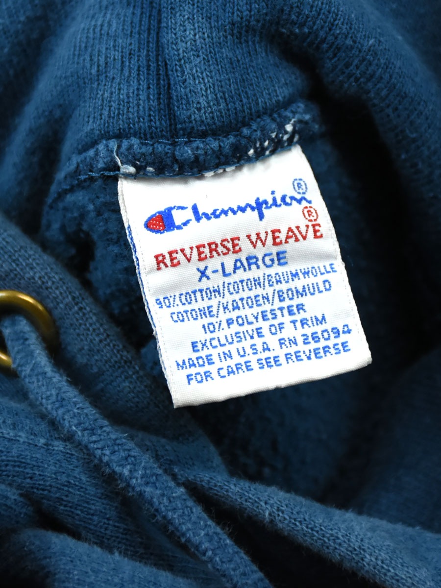90's 刺繍タグ チャンピオンRWパーカ ロゴ刺繍 スモークブルー 表記(XL) USA製
