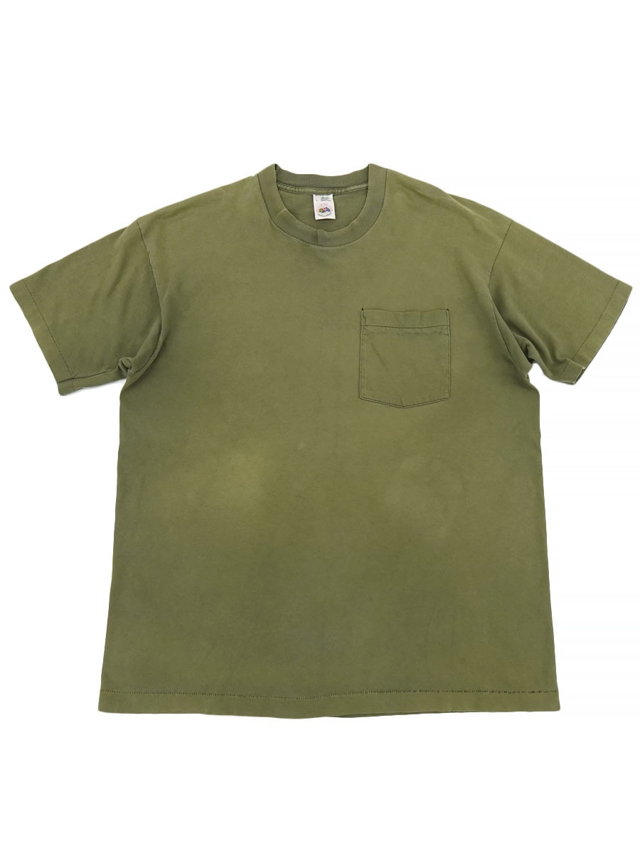 90's FRUIT OF THE LOOM 無地 ポケット付きTシャツ オリーブグリーン 表記(L) USA製