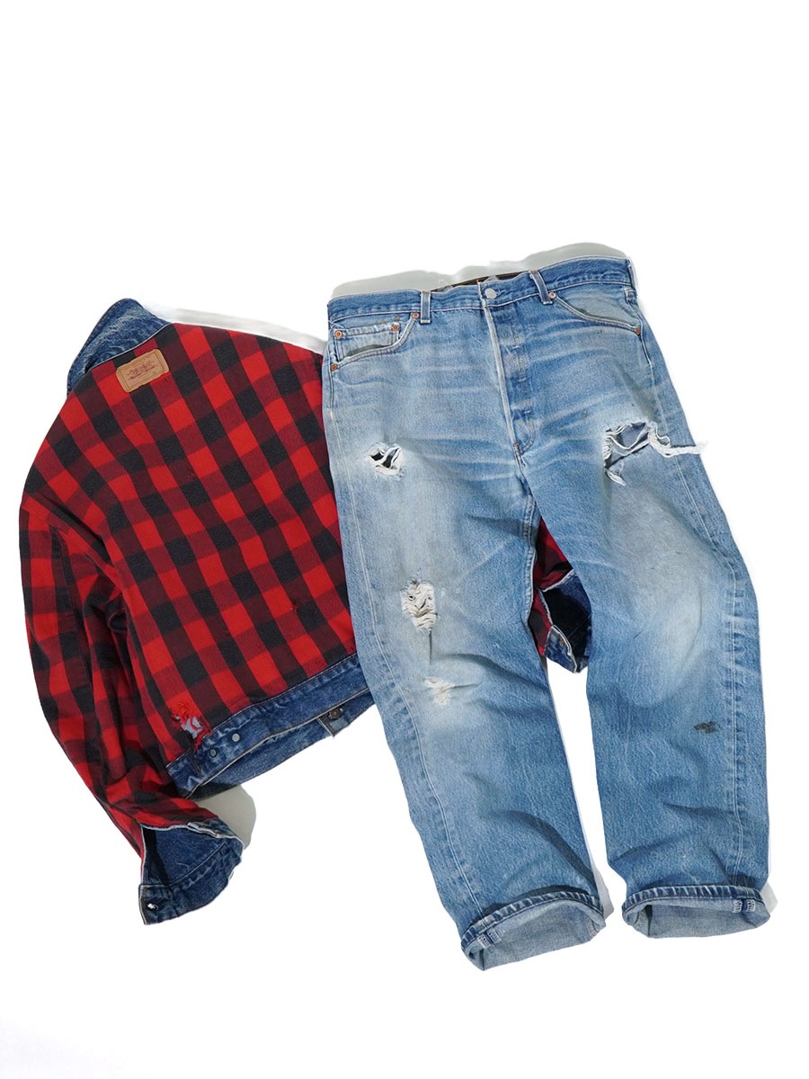 80's Levi's 70411 デニムジャケット 赤黒チェック フランネルライナー 表記(40) USA製