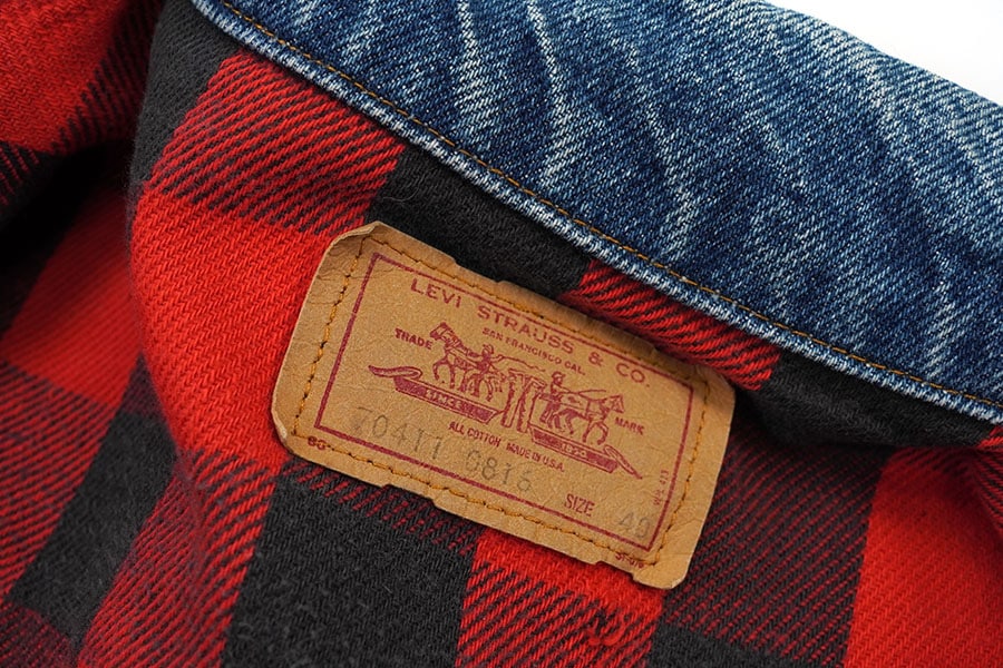 80's Levi's 70411 デニムジャケット 赤黒チェック フランネルライナー