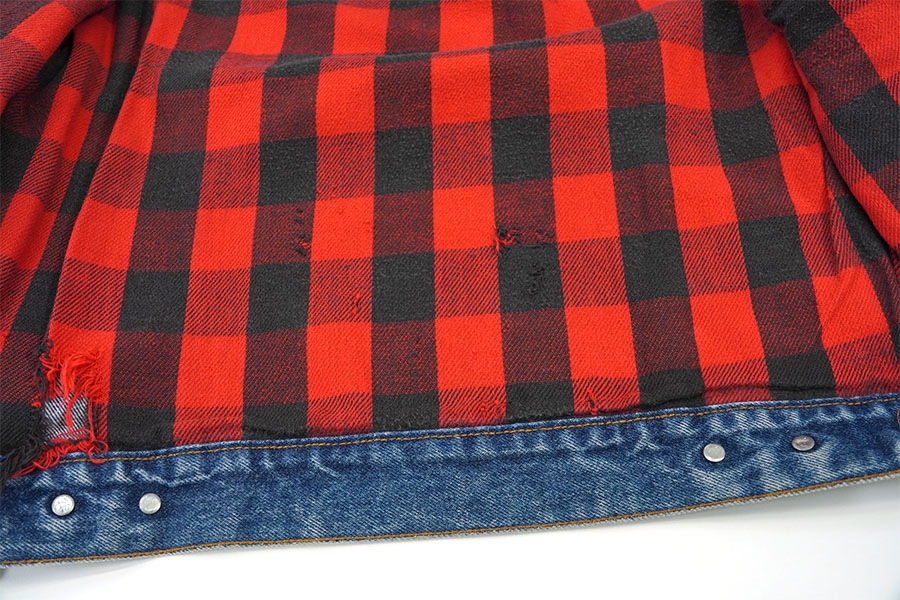 80's Levi's 70411 デニムジャケット 赤黒チェック フランネルライナー 表記(40) USA製