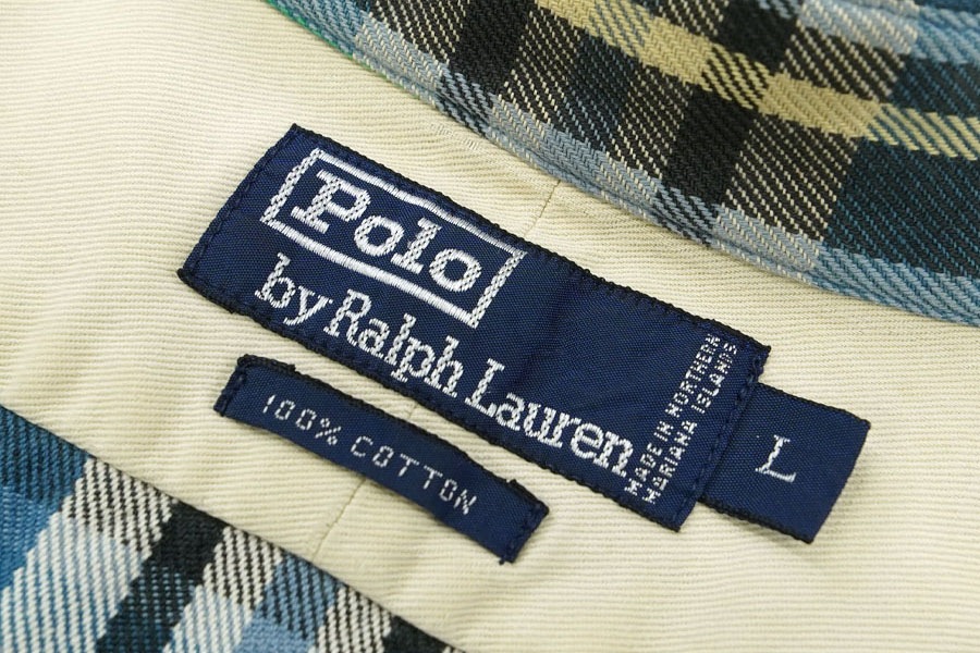 ラルフローレン 100%コットン L/Sチェックシャツ フラップウォッチポケット 表記(L)