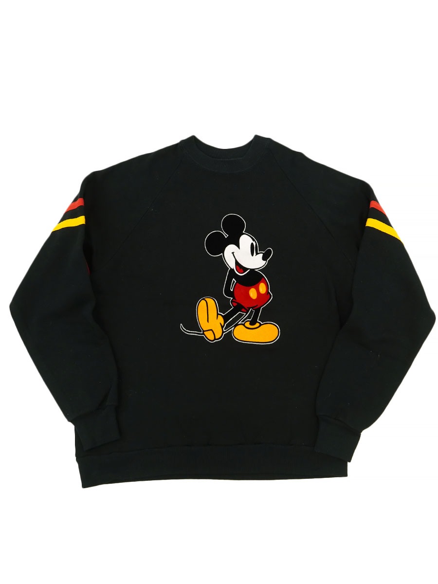 80's Disney ミッキーマウス フェルトプリント 袖ライン スウェット 表記(ONE SIZE FITS ALL) USA製