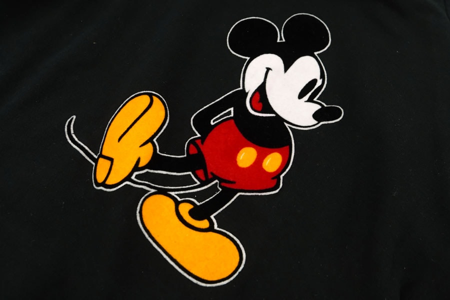 80's Disney ミッキーマウス フェルトプリント 袖ライン スウェット 表記(ONE SIZE FITS ALL) USA製
