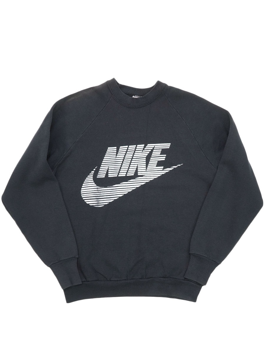 80's FRUIT OF THE LOOM ''NIKE'' スウォッシュロゴ ブートレグ ラグランスリーブスウェット ブラック 表記(L)