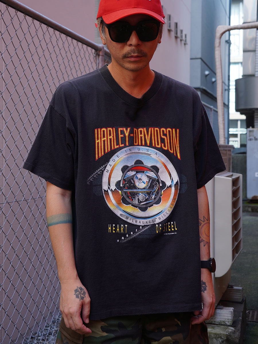 90's HARLEY-DAVIDSON ''HARLEY-DAVIDSON HEART OF STEEL'' 両面プリント Tシャツ ブラック 表記(XL) USA製