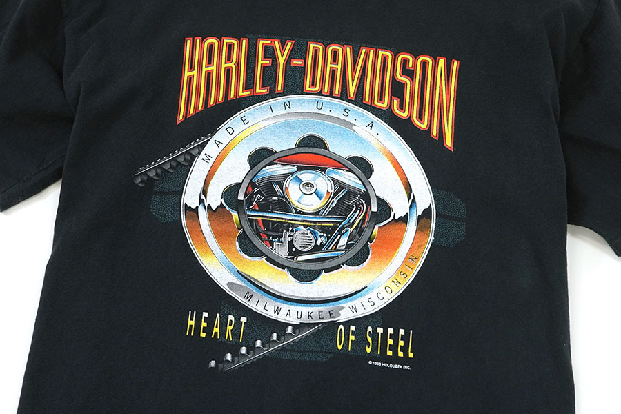 90's HARLEY-DAVIDSON ''HARLEY-DAVIDSON HEART OF STEEL'' 両面プリント Tシャツ ブラック 表記(XL) USA製