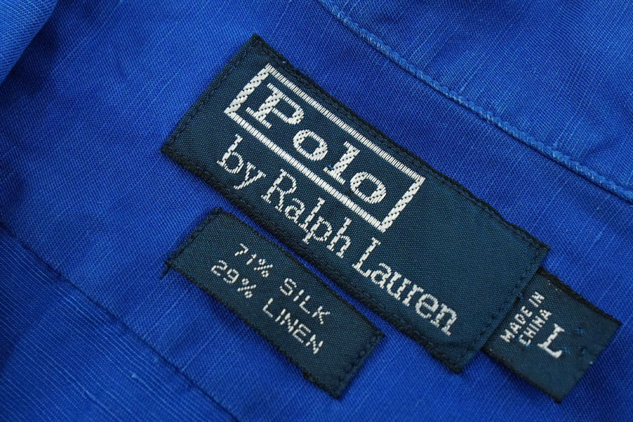 ラルフローレン シルク×リネン ループカラー 半袖シャツ ブルー 表記(L)