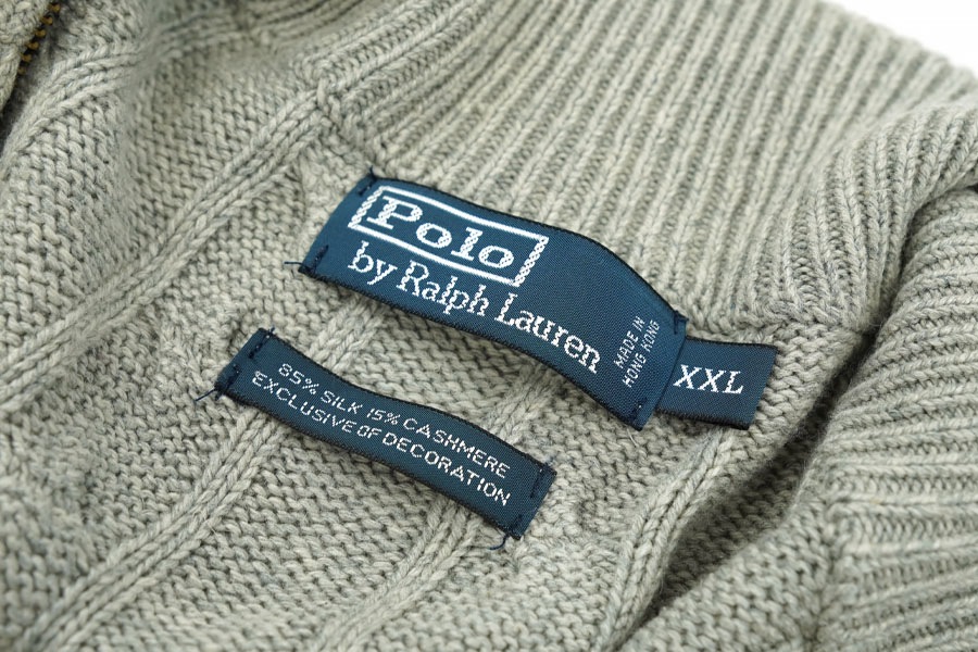 ラルフローレン ケーブル編み シルク×カシミア H/Z ニットセーター フェザーグレー 表記(XXL)