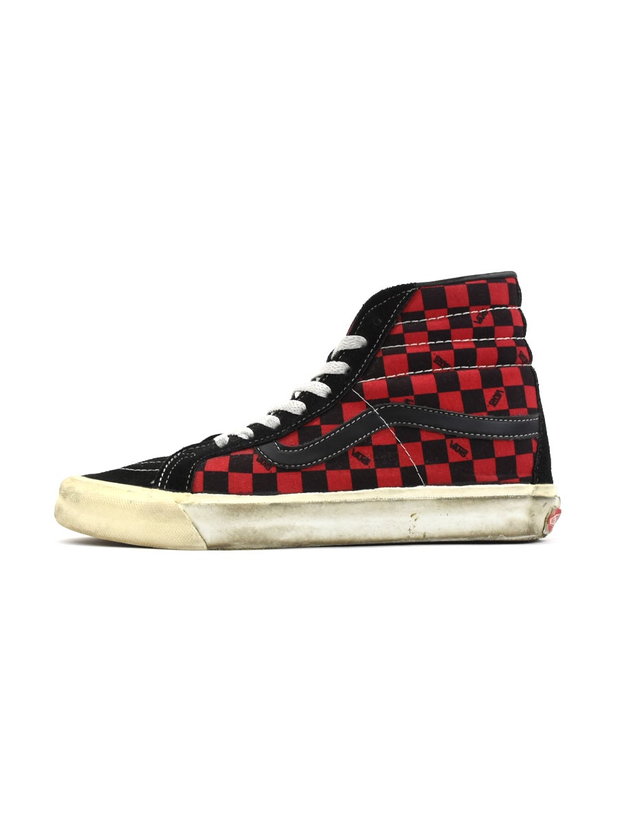 80's VANS SK8-HI レッドｘブラック チェッカー 表記(7) USA製