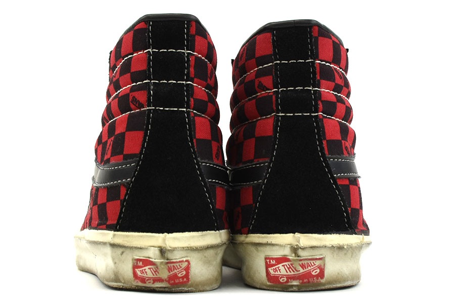 80's VANS SK8-HI レッドｘブラック チェッカー 表記(7) USA製