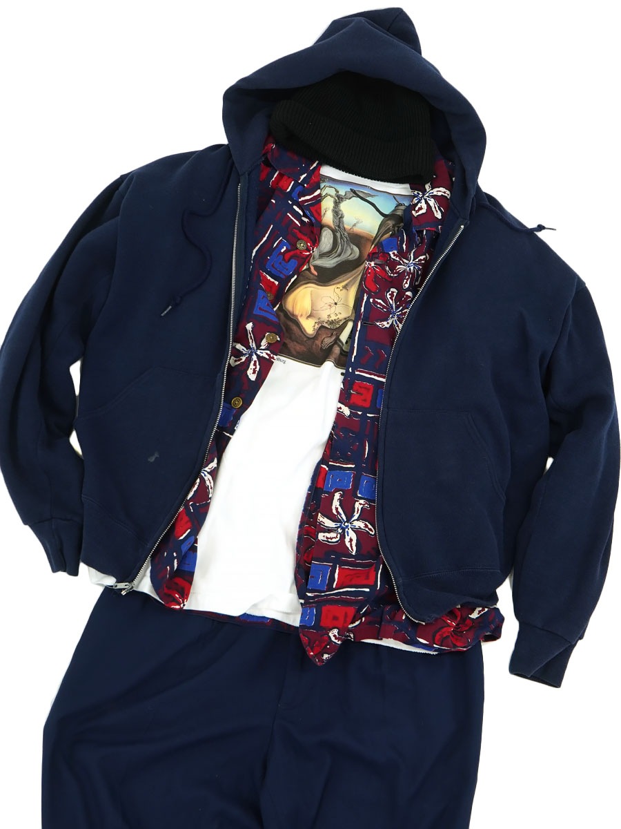 90'S LEE FULL ZIP SWEAT HOODIE NAVY (SIZE. LARGE) MADE IN USA