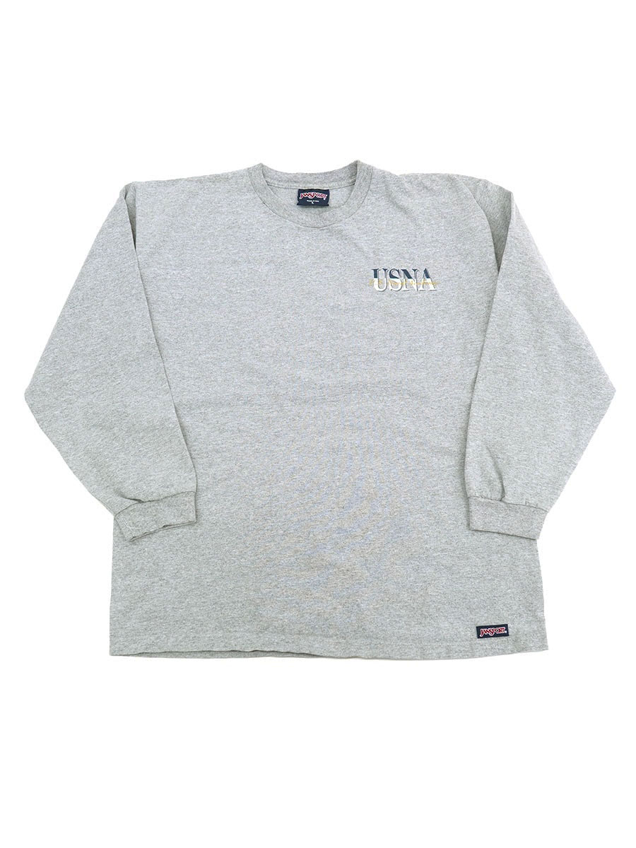 90's JANSPORT ''USNA'' 両面プリント ロングスリーブTシャツ グレー 表記(L) USA製