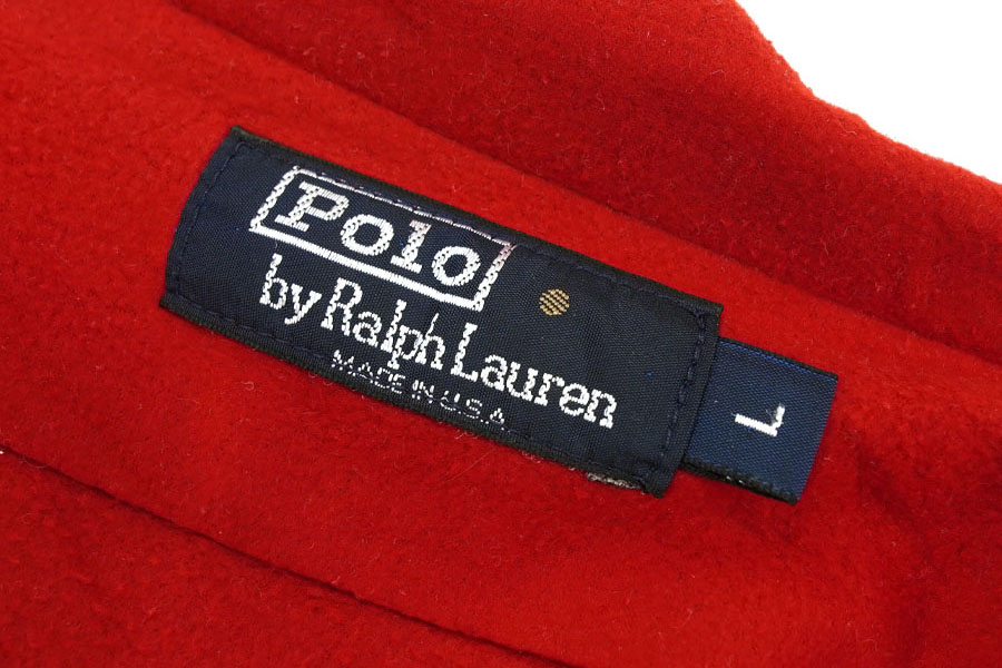 ラルフローレン L/S フリースシャツ レッド 表記(L) USA製