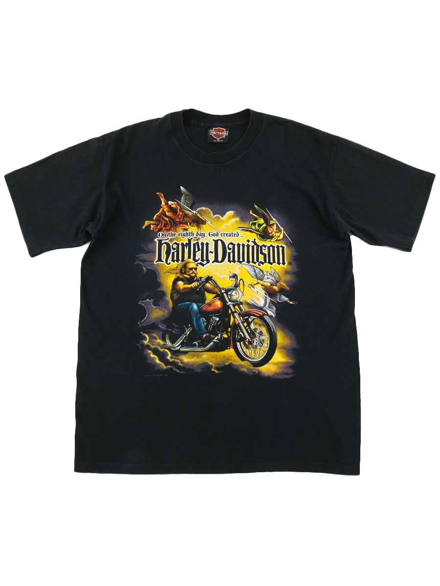 90's H-D ハーレーダヴィッドソン ''On the eigth day, God created...'' 両面プリント Tシャツ 表記(M) 堕天使