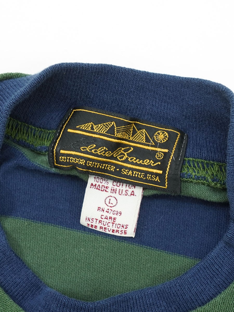 80's エディバウアー ボーダー柄 ロングスリーブTシャツ 表記(L) USA製