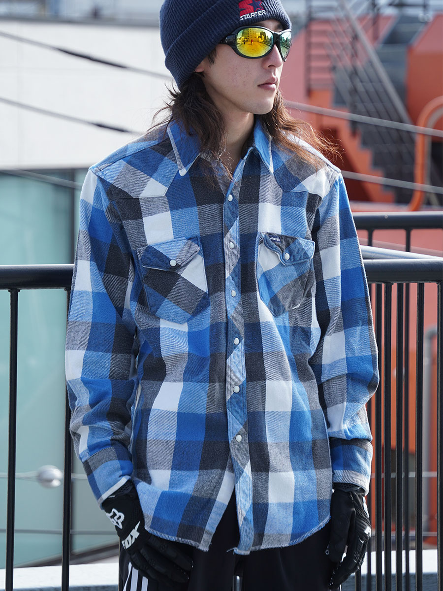 80's Wrangler ブロックチェック ウエスタンフランネルシャツ 表記(16 1/2-35) USA製