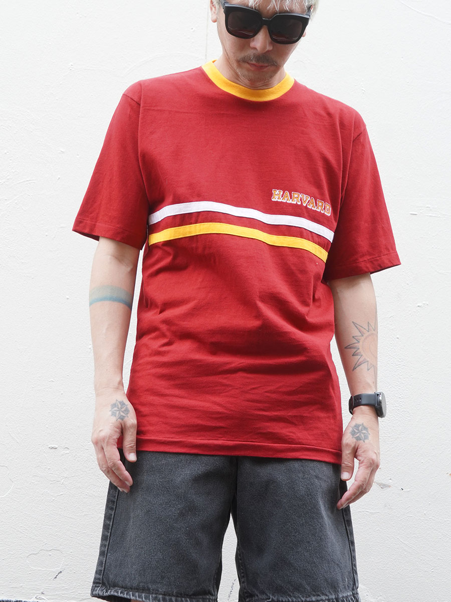 70'S CHAMPION ''HARVARD'' PRINT T SHIRT BURGUNDY (SIZE.X LARGE)