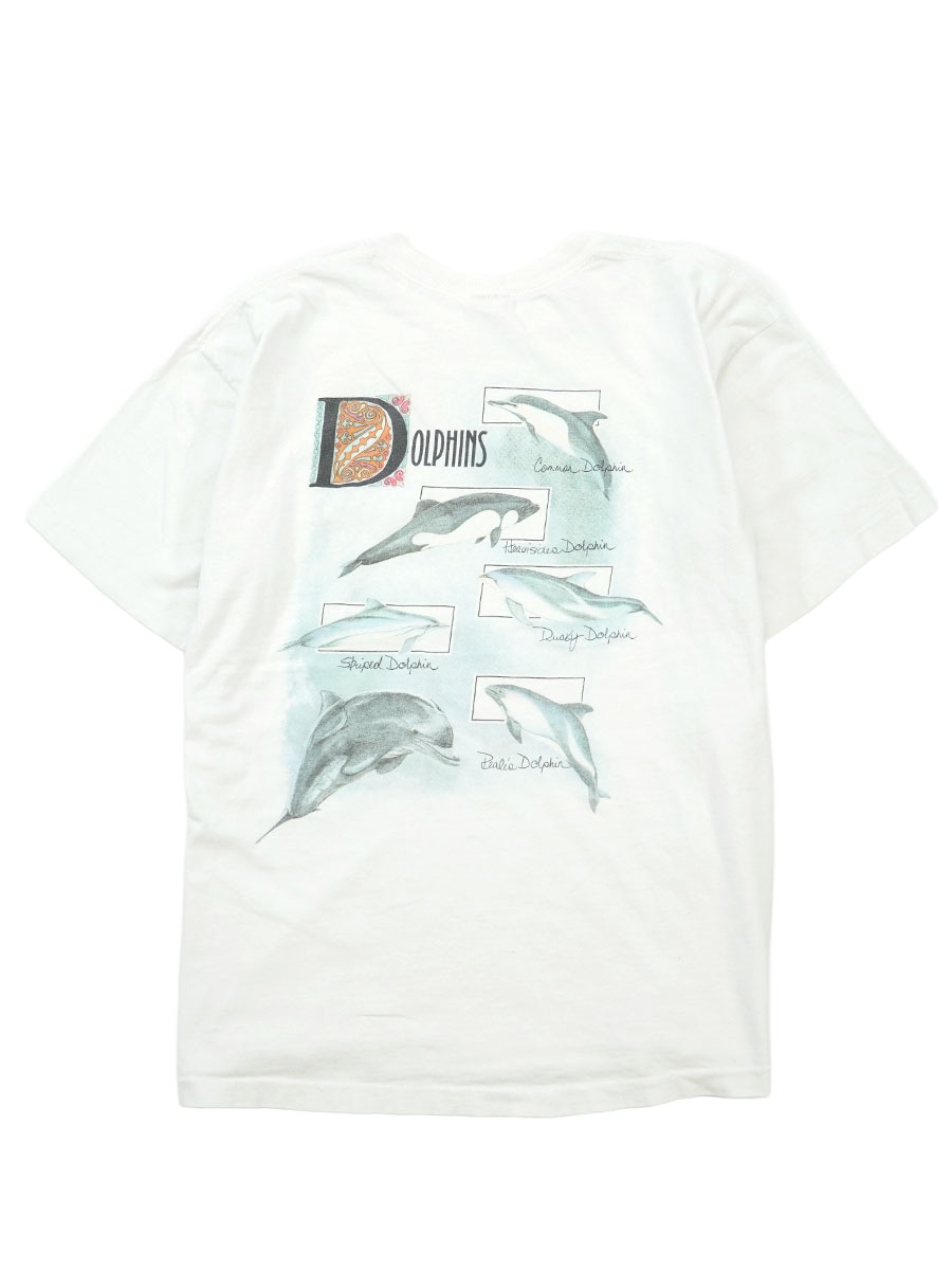 90'S BANANA REPUBLIC ''DOLPHINS'' POCKET T SHIRT WHITE (APPROX.LARGE)